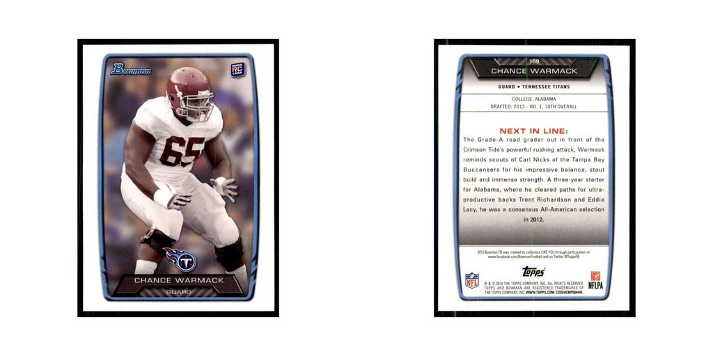 2013 Bowman Chance Warmack RC Football Cards #169