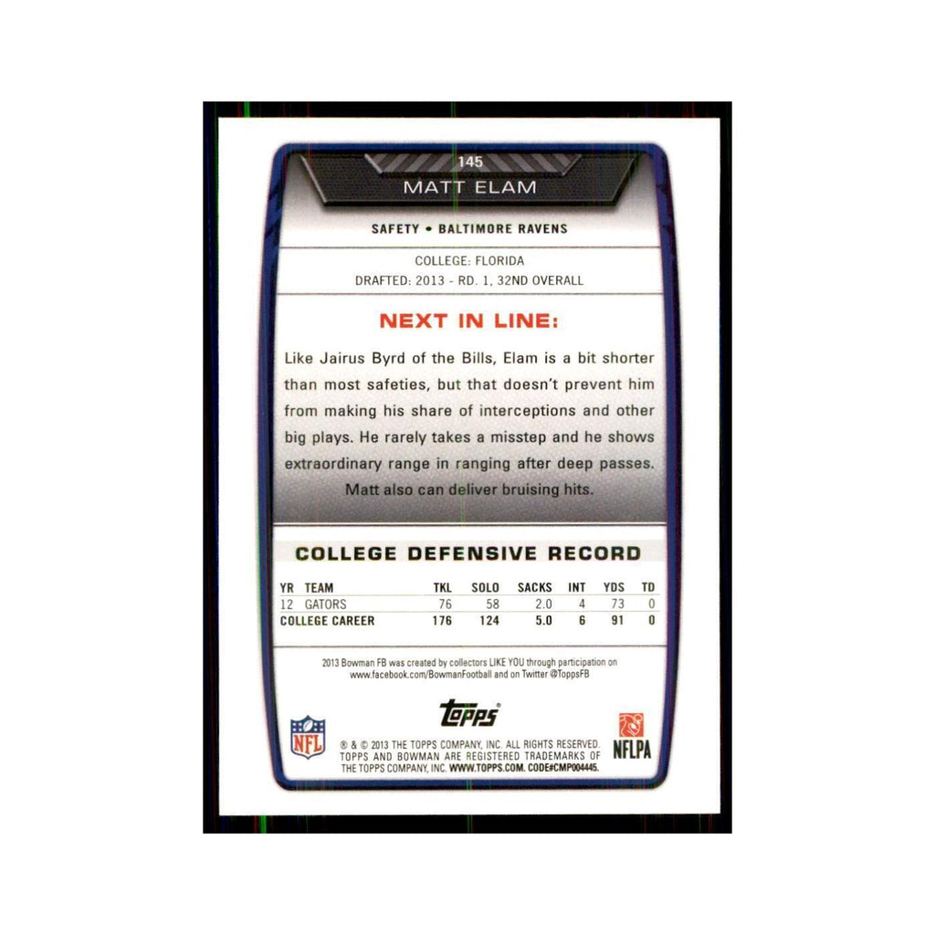 2013 Bowman Matt Elam RC Football Cards #145