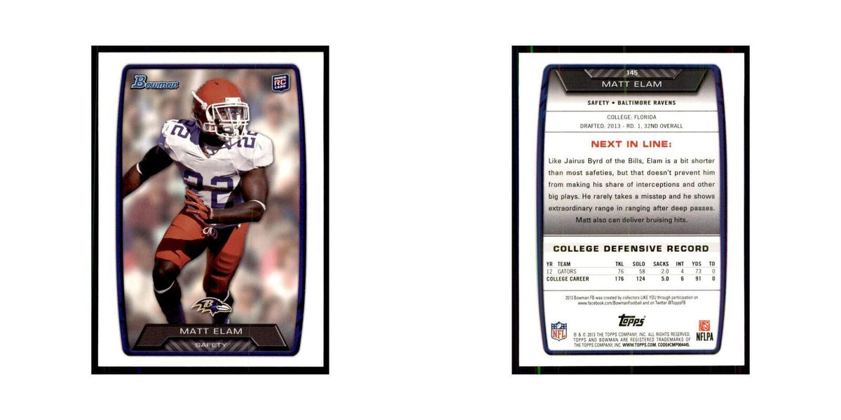 2013 Bowman Matt Elam RC Football Cards #145