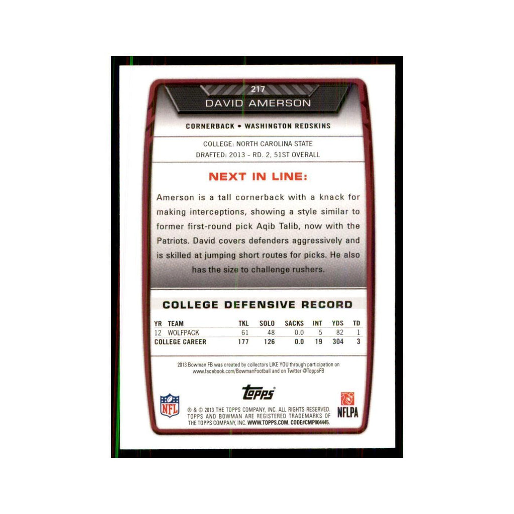 2013 Bowman David Amerson RC Football Cards #217