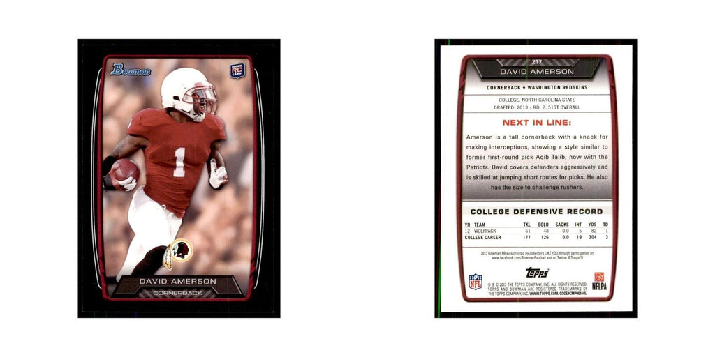 2013 Bowman David Amerson RC Football Cards #217