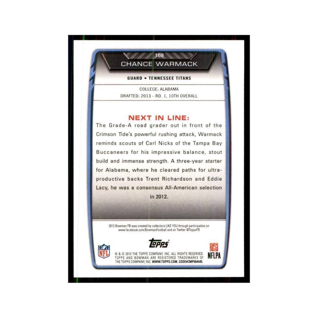 2013 Bowman Chance Warmack RC Football Cards #169