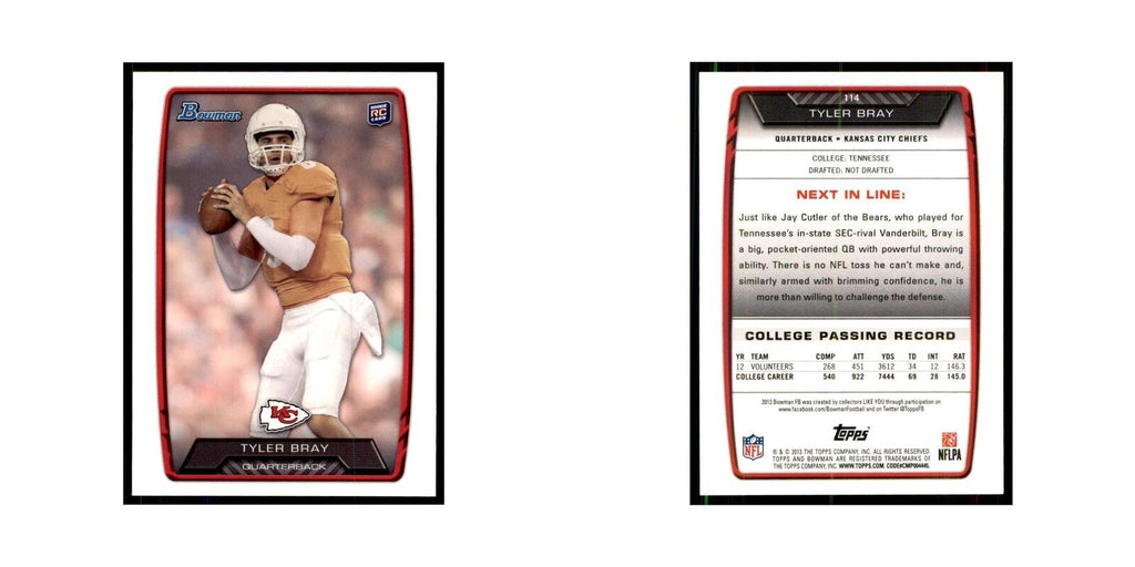 2013 Bowman Tyler Bray RC Football Cards #114