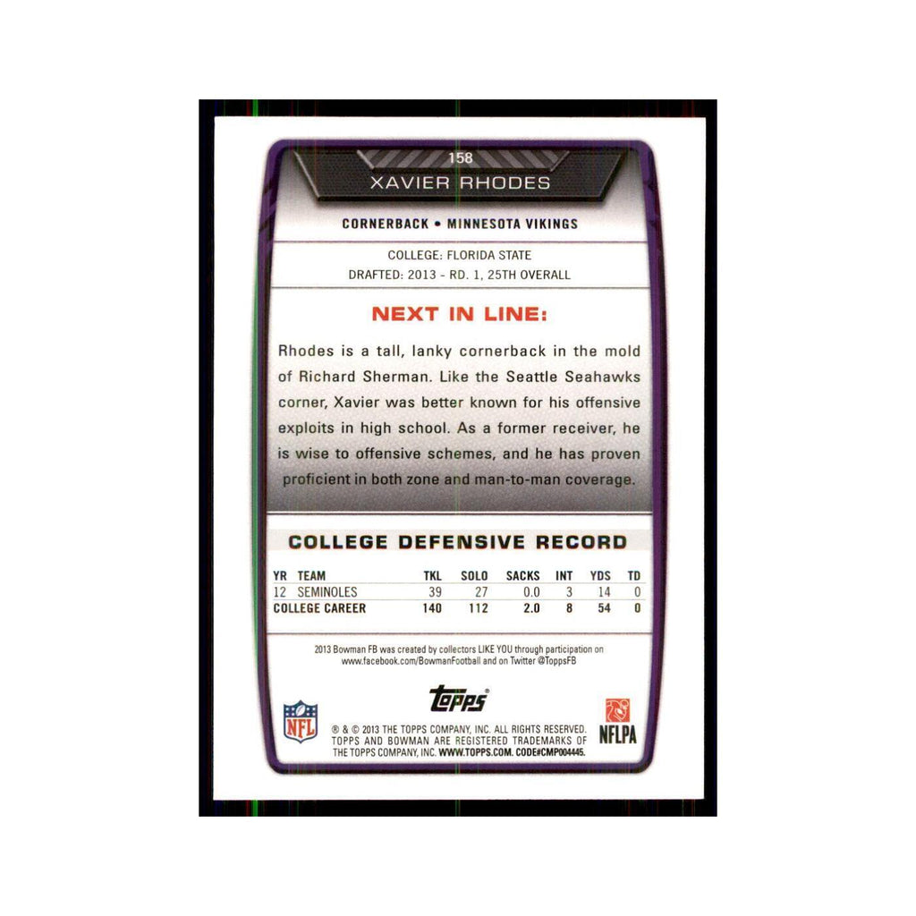 2013 Bowman Xavier Rhodes RC Football Cards #158