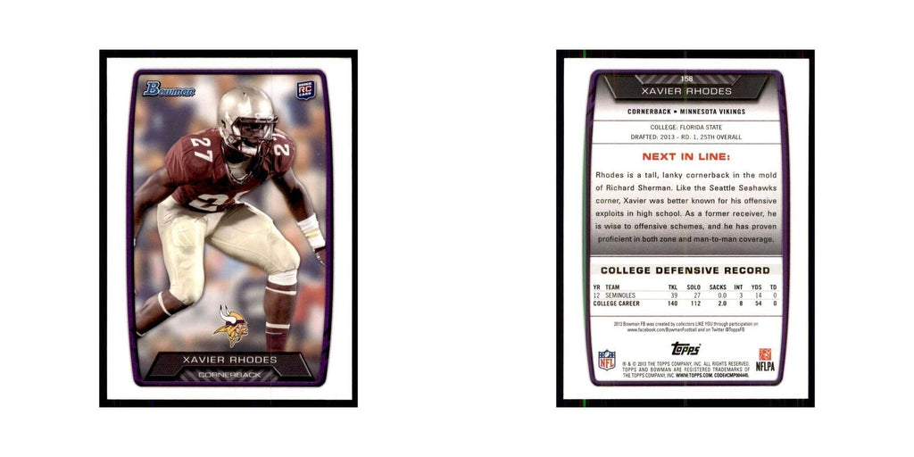 2013 Bowman Xavier Rhodes RC Football Cards #158