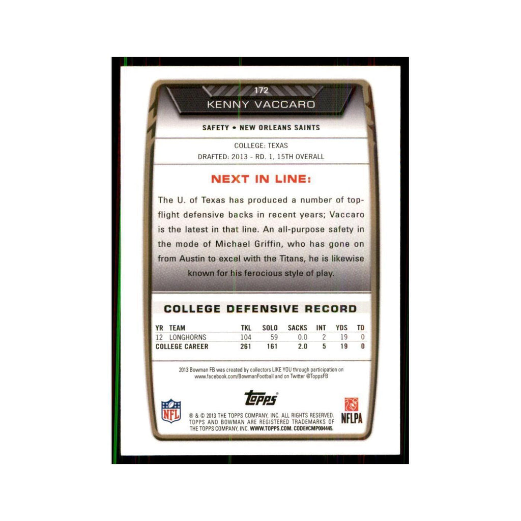 2013 Bowman Kenny Vaccaro RC Football Cards #172