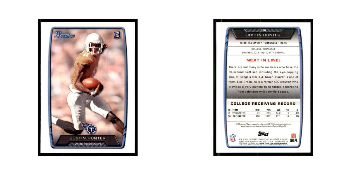 2013 Bowman Justin Hunter RC Football Cards #196
