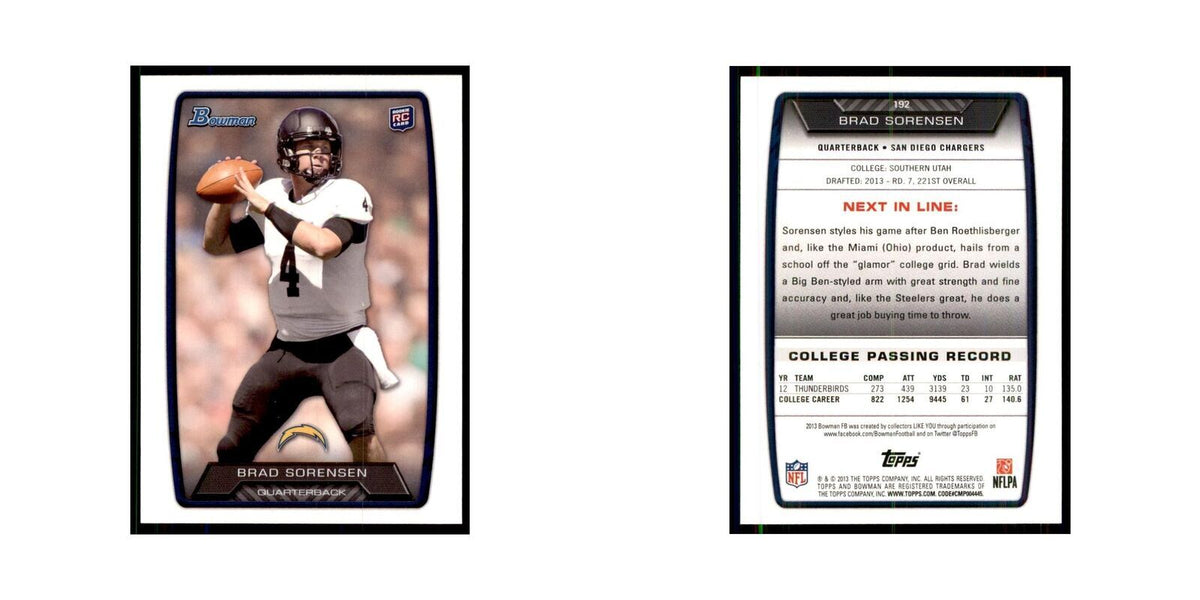 2013 Bowman Brad Sorensen RC Football Cards #192