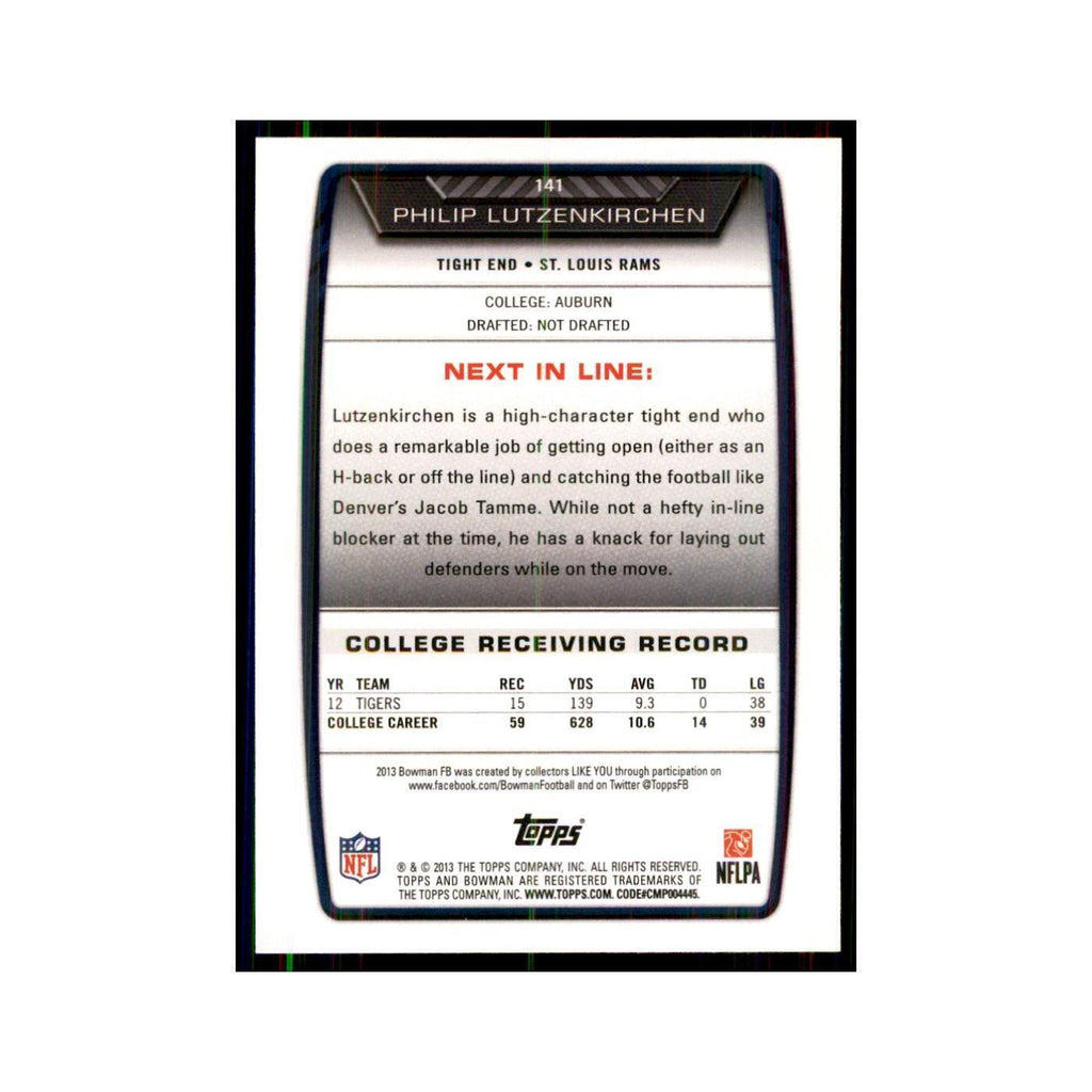 2013 Bowman Philip Lutzenkirchen RC Football Cards #141