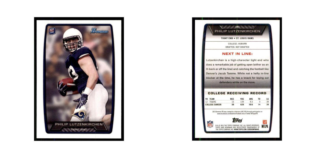 2013 Bowman Philip Lutzenkirchen RC Football Cards #141