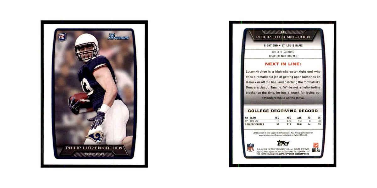 2013 Bowman Philip Lutzenkirchen RC Football Cards #141