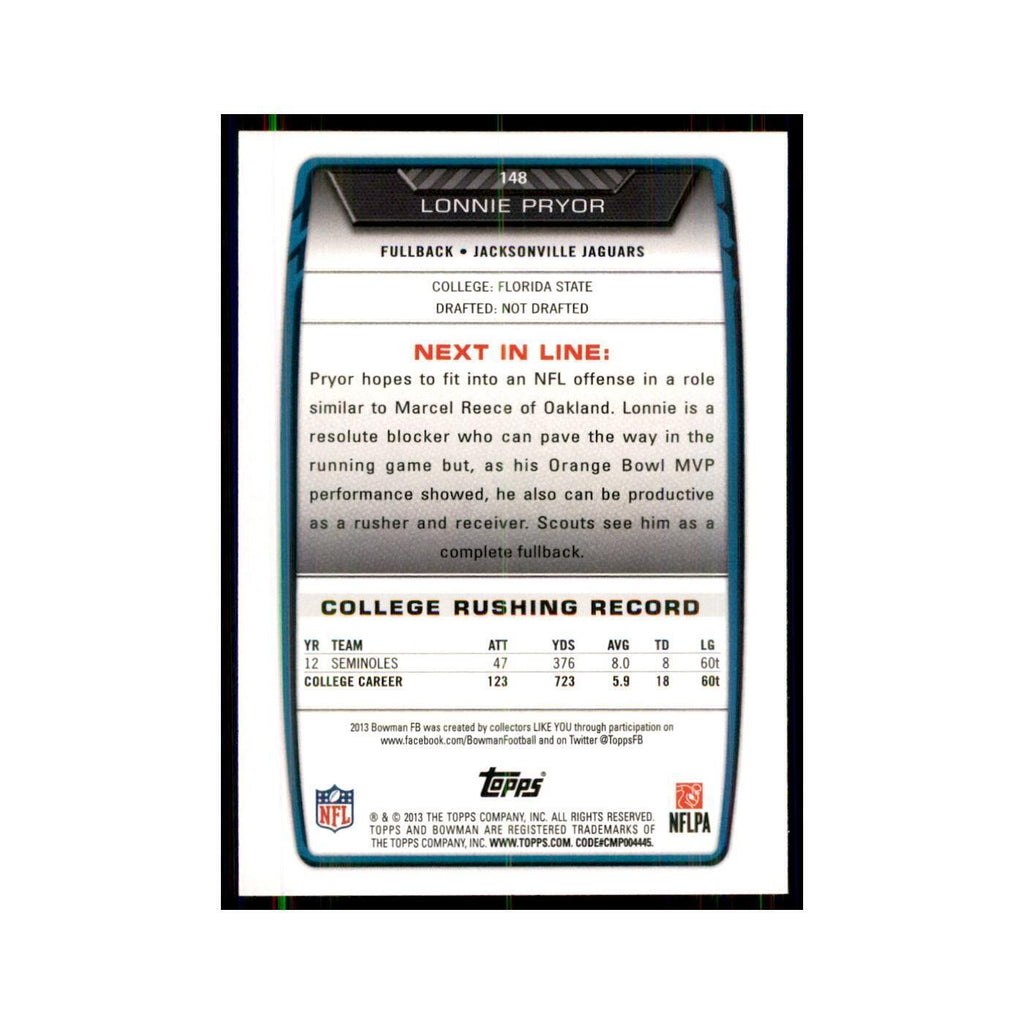 2013 Bowman Lonnie Pryor RC Football Cards #148