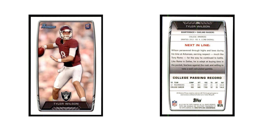 2013 Bowman Tyler Wilson RC Football Cards #182