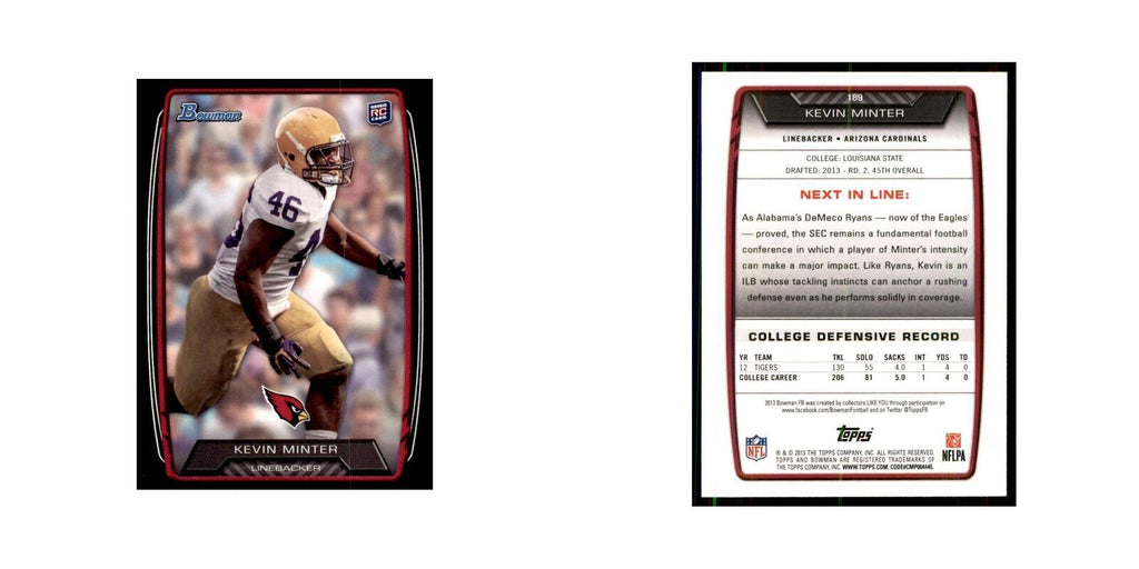 2013 Bowman Kevin Minter RC Football Cards #189