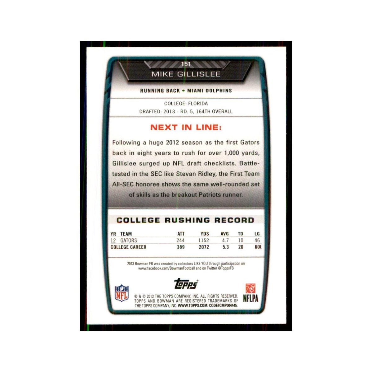 2013 Bowman Mike Gillislee RC Football Cards #151
