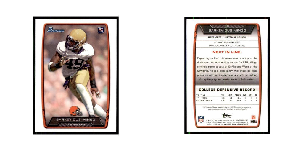 2013 Bowman Barkevious Mingo RC Football Cards #181
