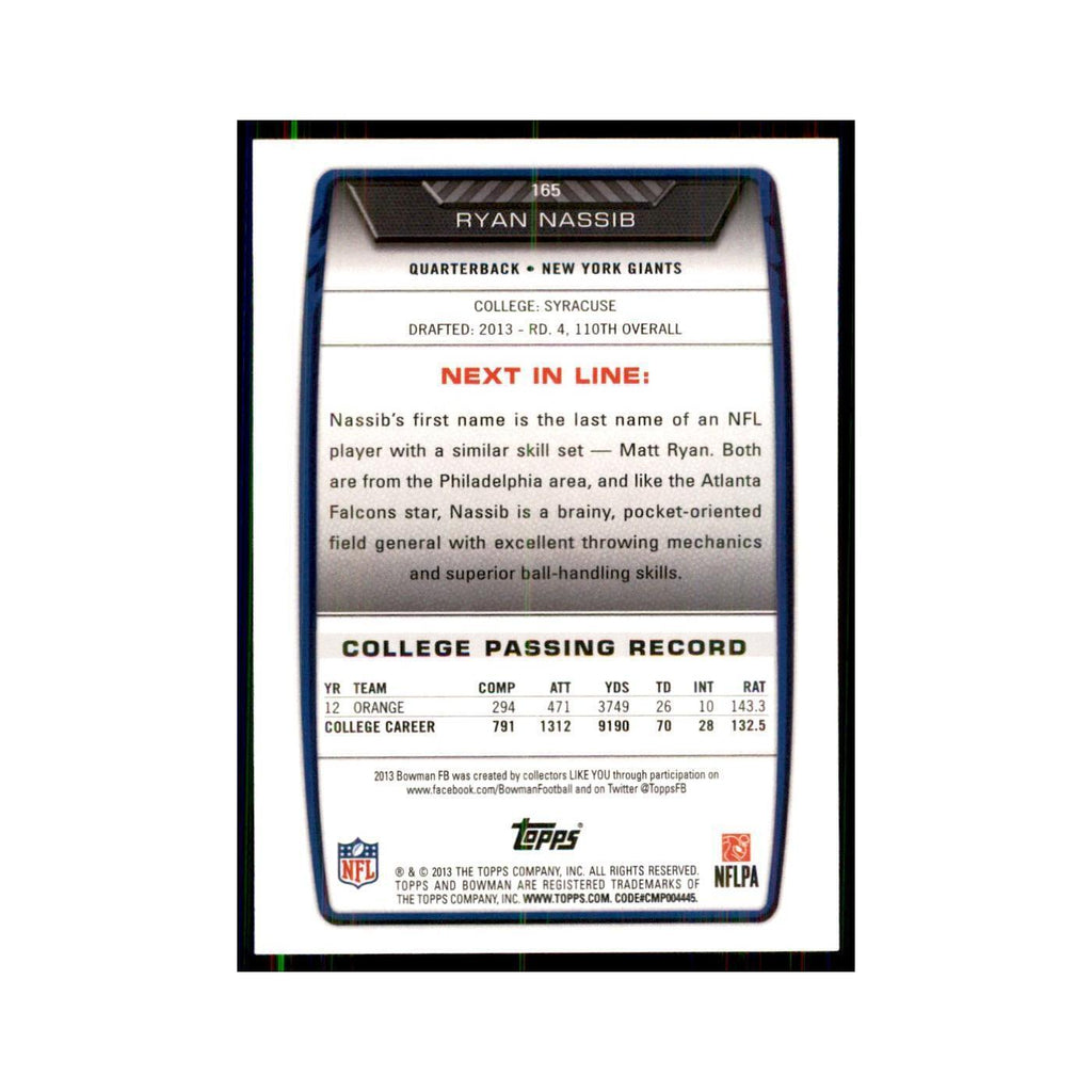 2013 Bowman Ryan Nassib RC Football Cards #165