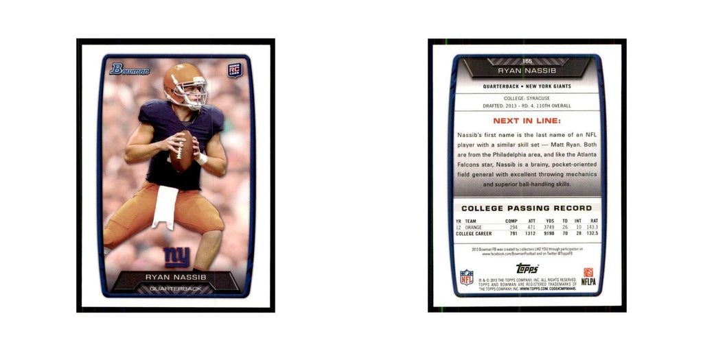 2013 Bowman Ryan Nassib RC Football Cards #165