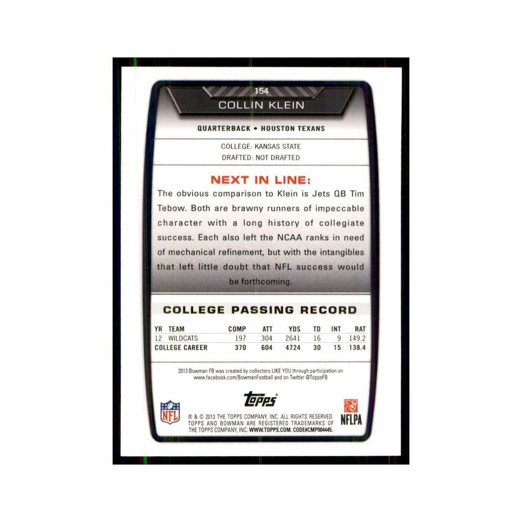 2013 Bowman Collin Klein RC Football Cards #154