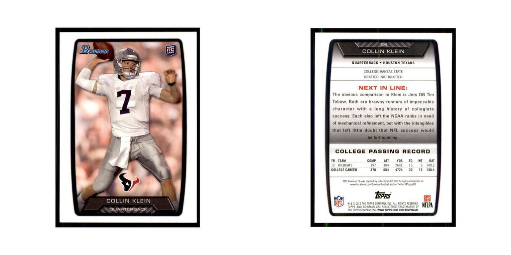 2013 Bowman Collin Klein RC Football Cards #154