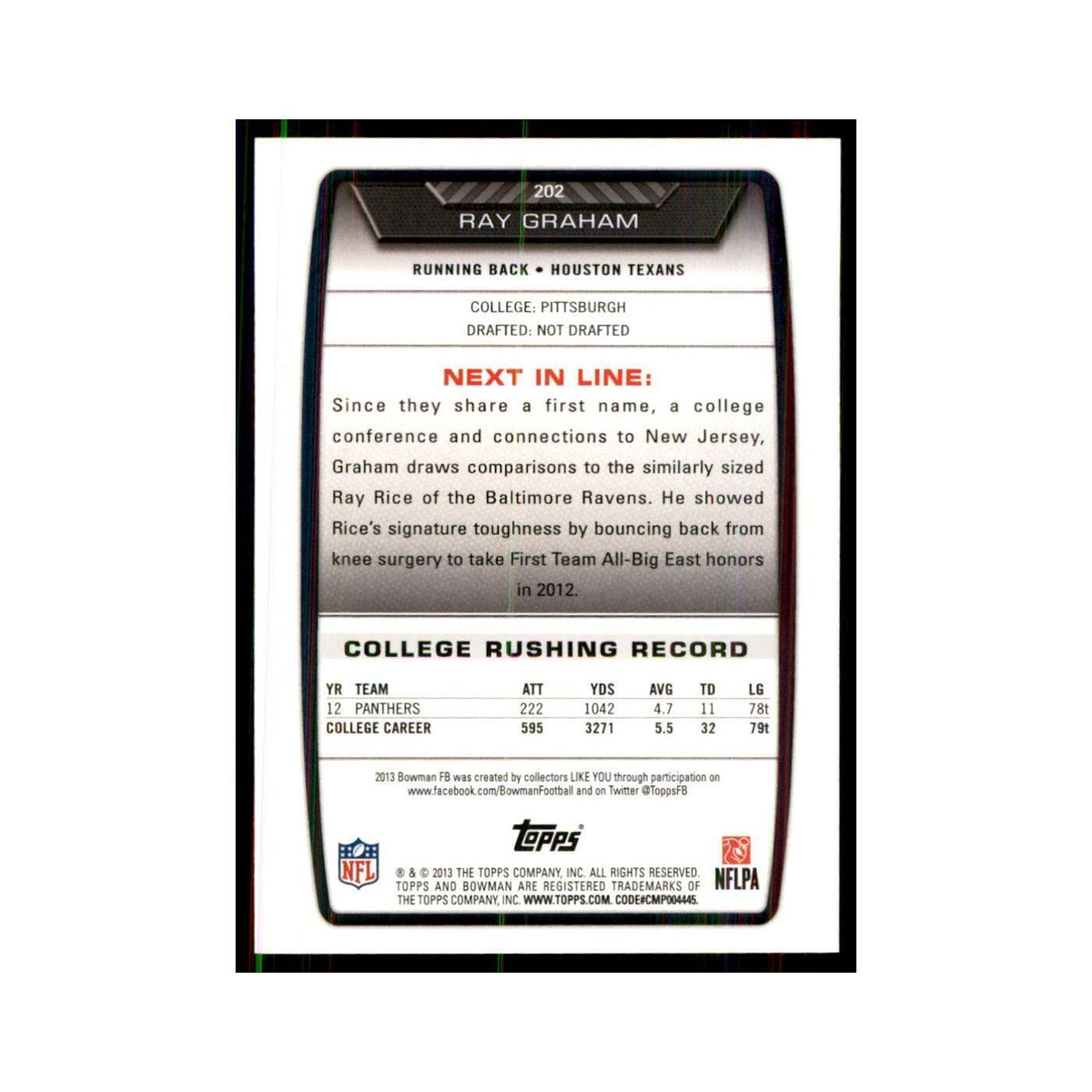 2013 Bowman Ray Graham RC Football Cards #202