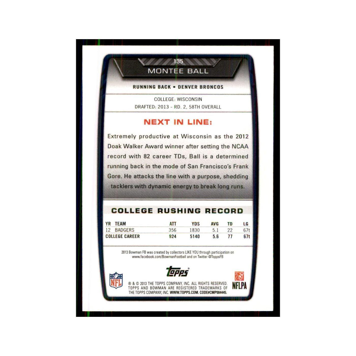2013 Bowman Montee Ball RC Football Cards #135