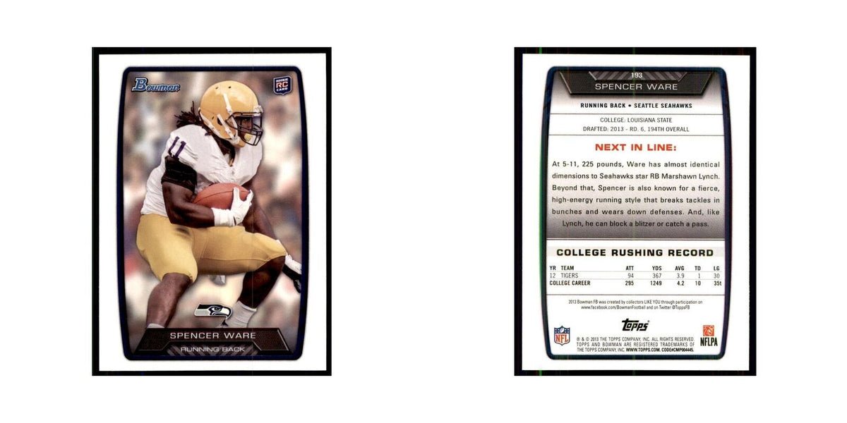 2013 Bowman Spencer Ware RC Football Cards #193
