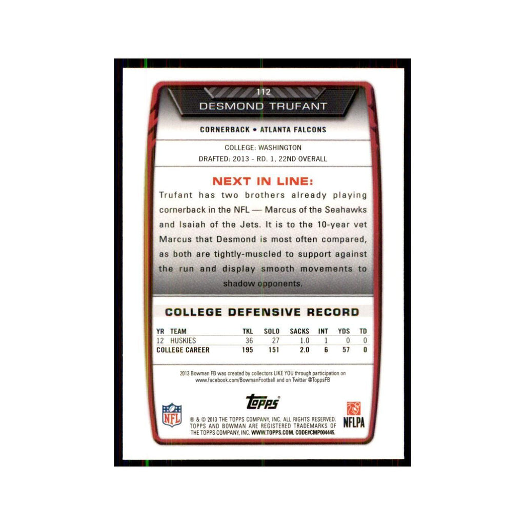 2013 Bowman Desmond Trufant RC Football Cards #112