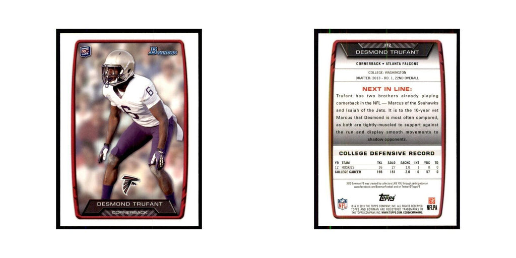 2013 Bowman Desmond Trufant RC Football Cards #112