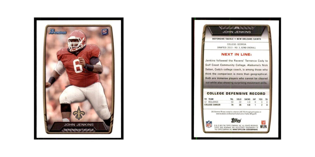 2013 Bowman John Jenkins RC Football Cards #215