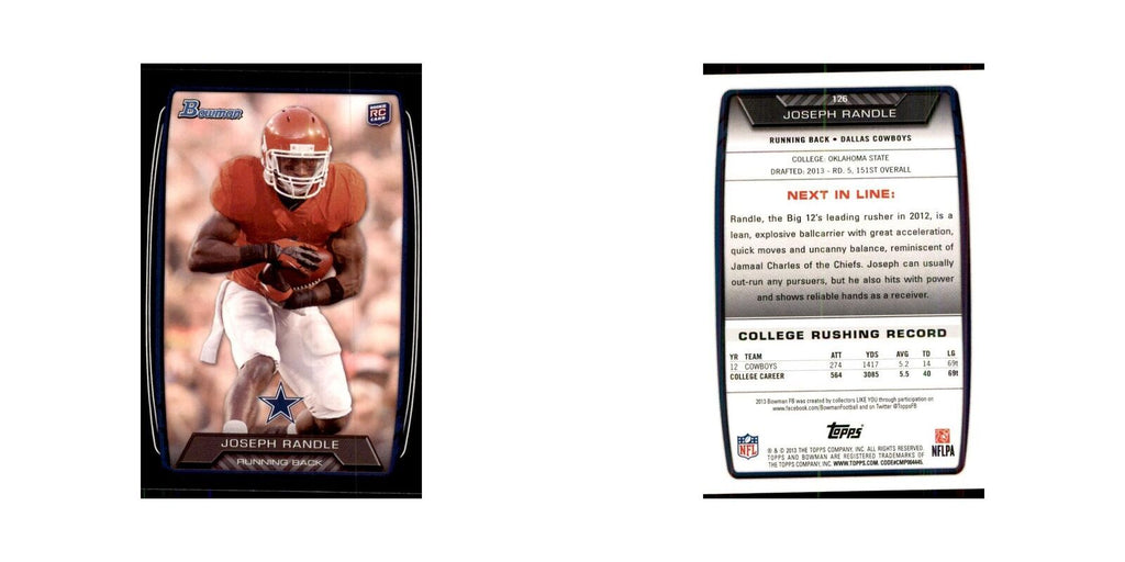 2013 Bowman Joseph Randle RC Football Cards #126