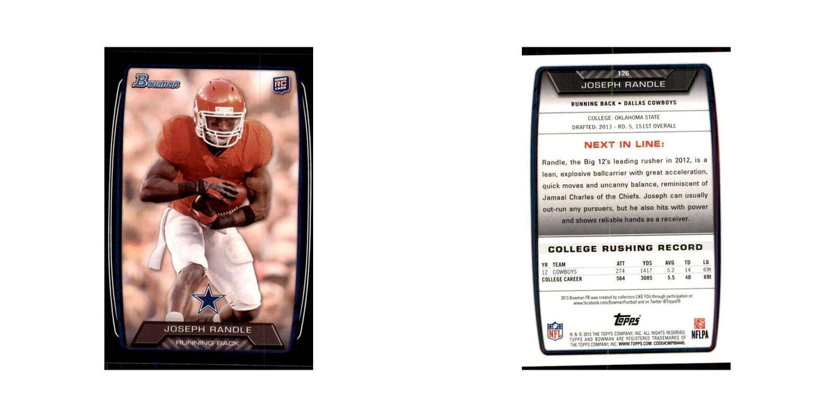2013 Bowman Joseph Randle RC Football Cards #126