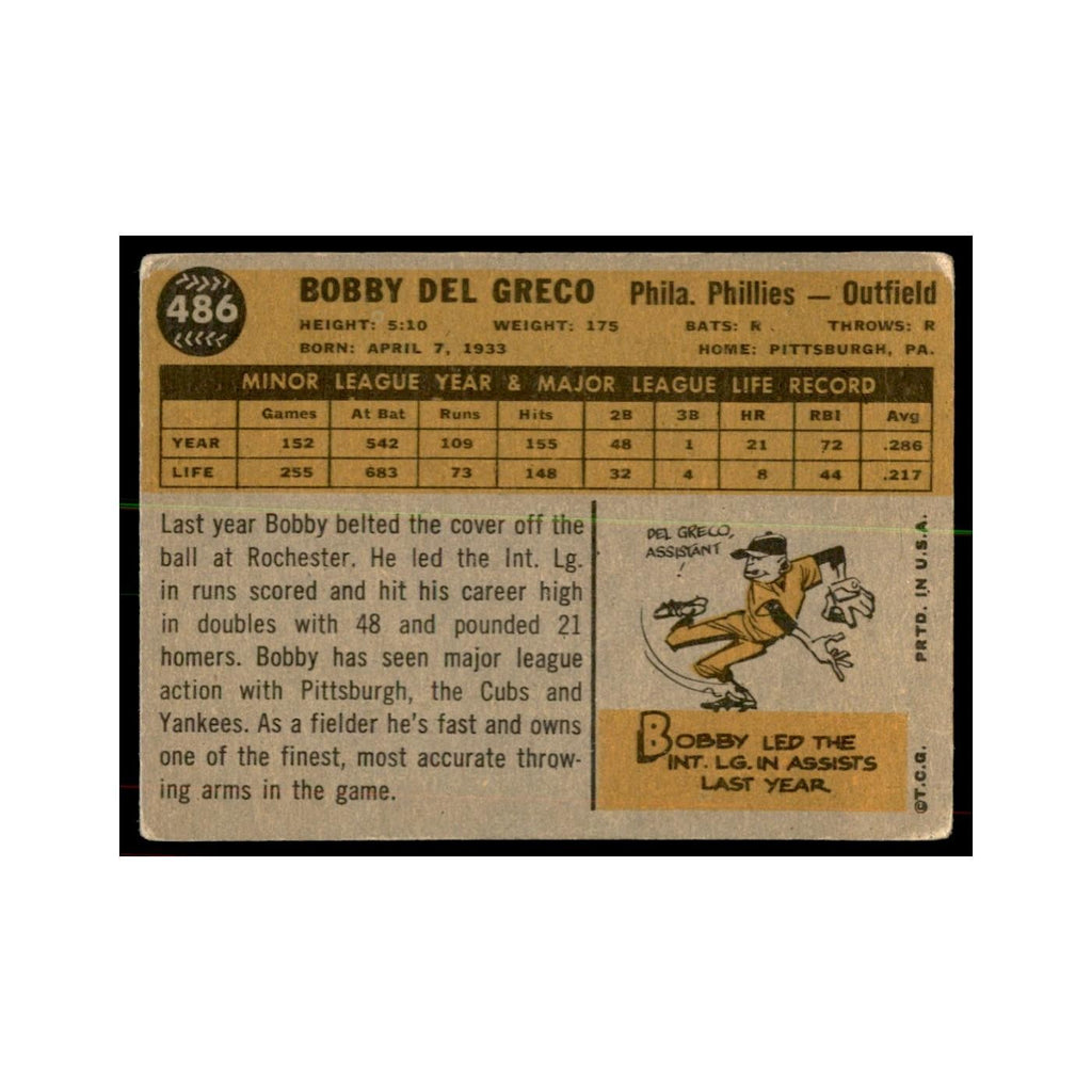 1960 Topps (damaged) Bobby Del Greco Baseball Cards #486