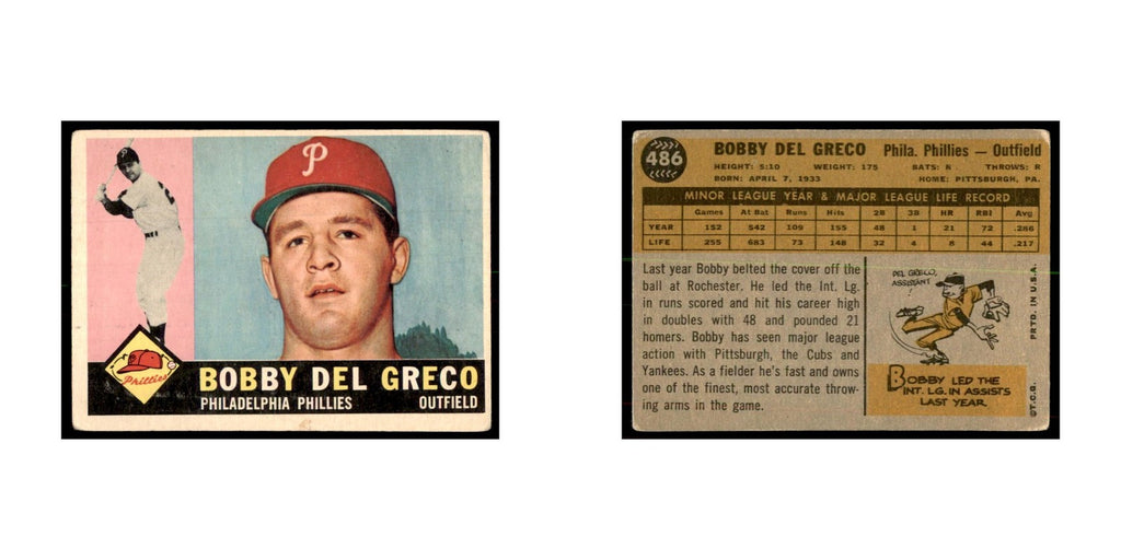1960 Topps (damaged) Bobby Del Greco Baseball Cards #486