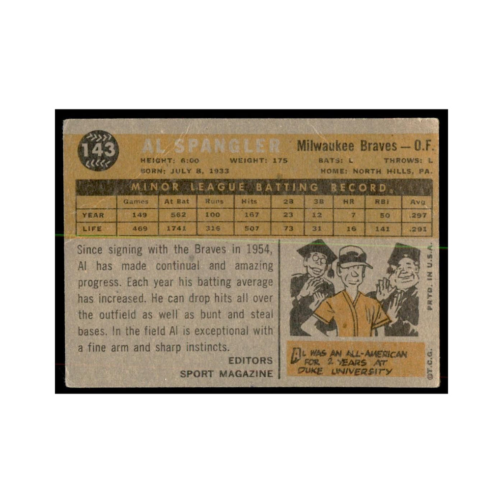 1960 Topps (damaged) Al Spangler RC Baseball Cards #143