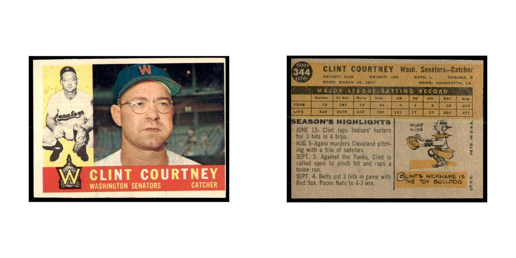 1960 Topps (damaged) Clint Courtney Baseball Cards #344