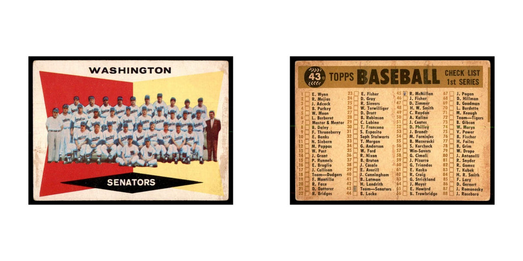 1960 Topps (damaged) Washington Senators Baseball Cards #43