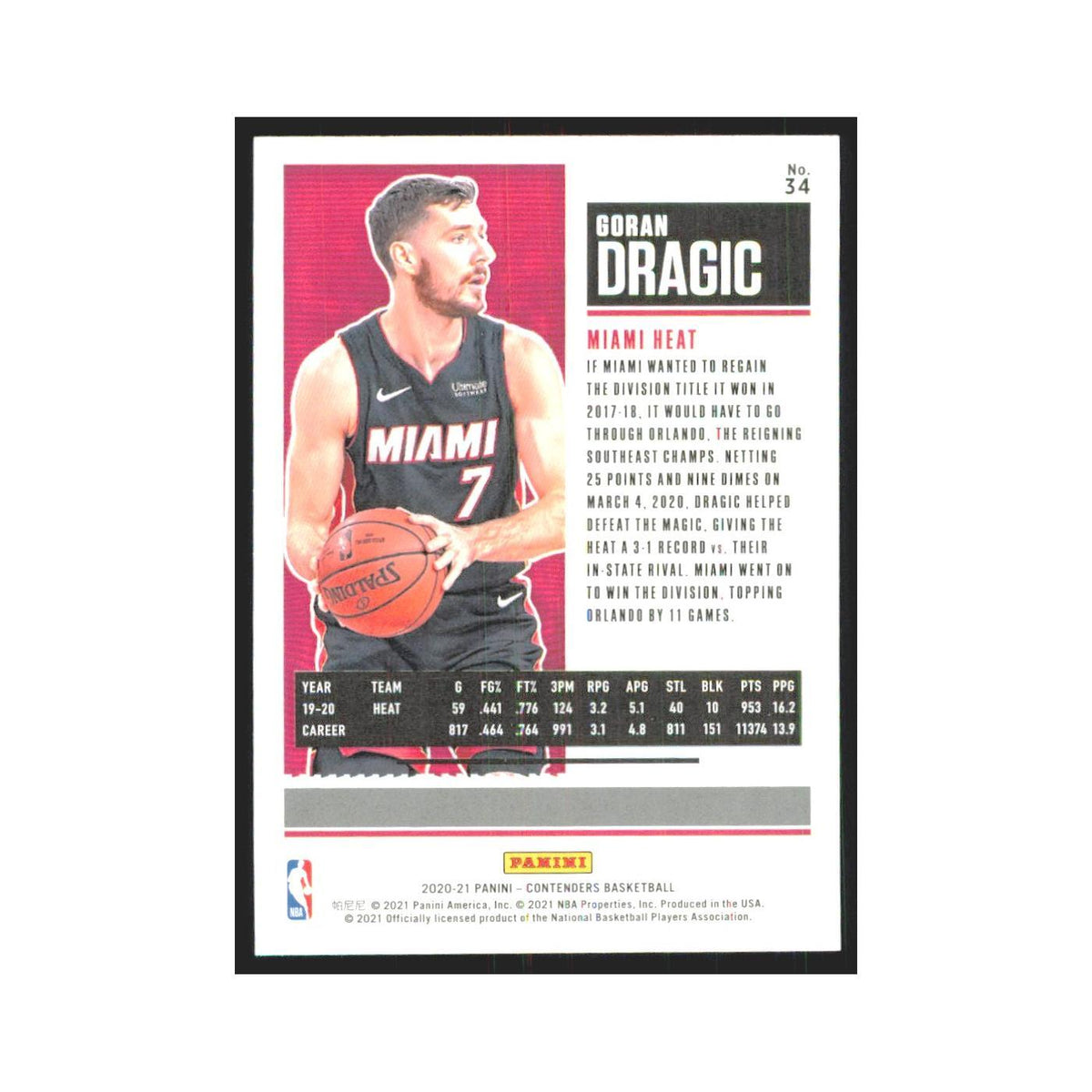 2020 Panini Contenders Green Goran Dragic Heat #34