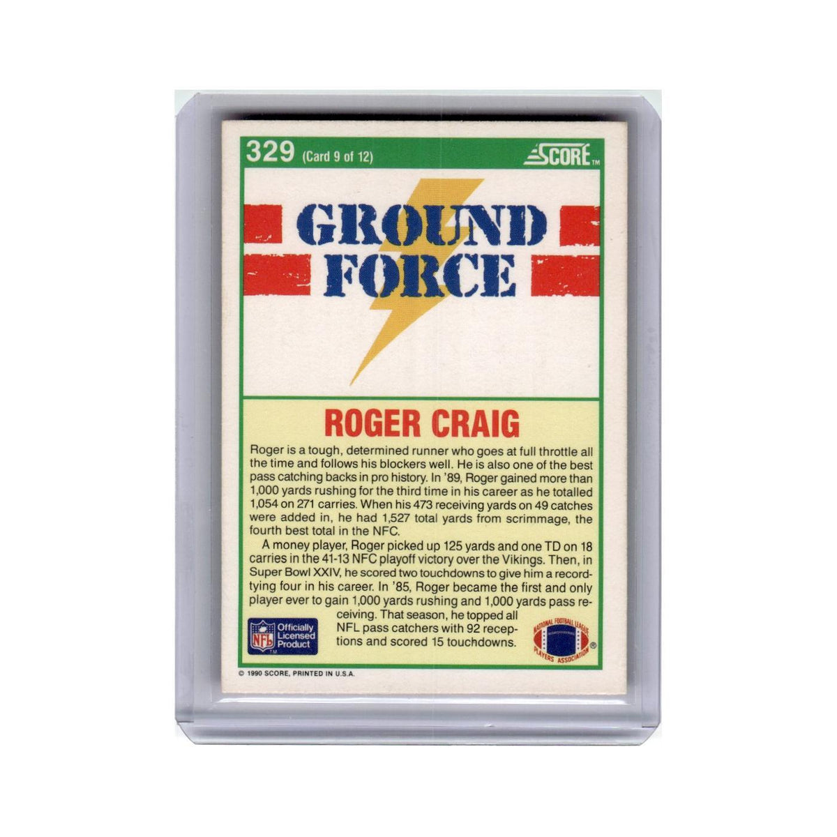 Roger Craig 1990 Score #329 San Francisco 49ers Football Card NM