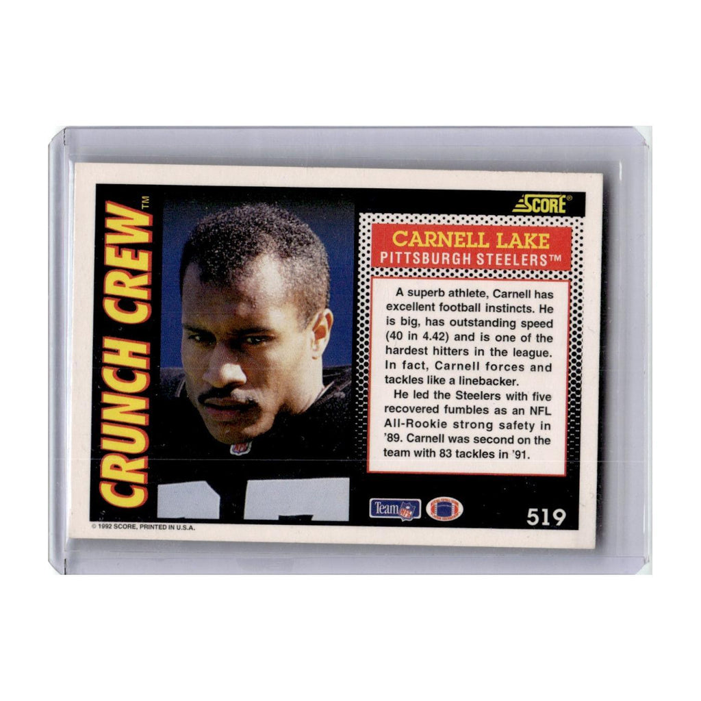Carnell Lake 1992 Score #519 Pittsburgh Steelers Football Card NM