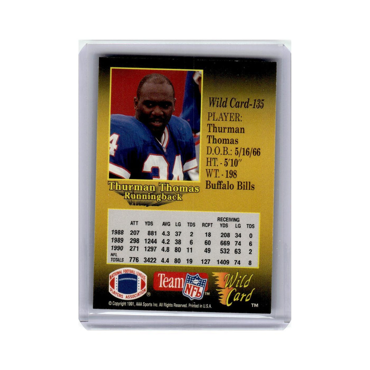 Thurman Thomas 1991 Wild Card #135 Buffalo Bills Football Card NM