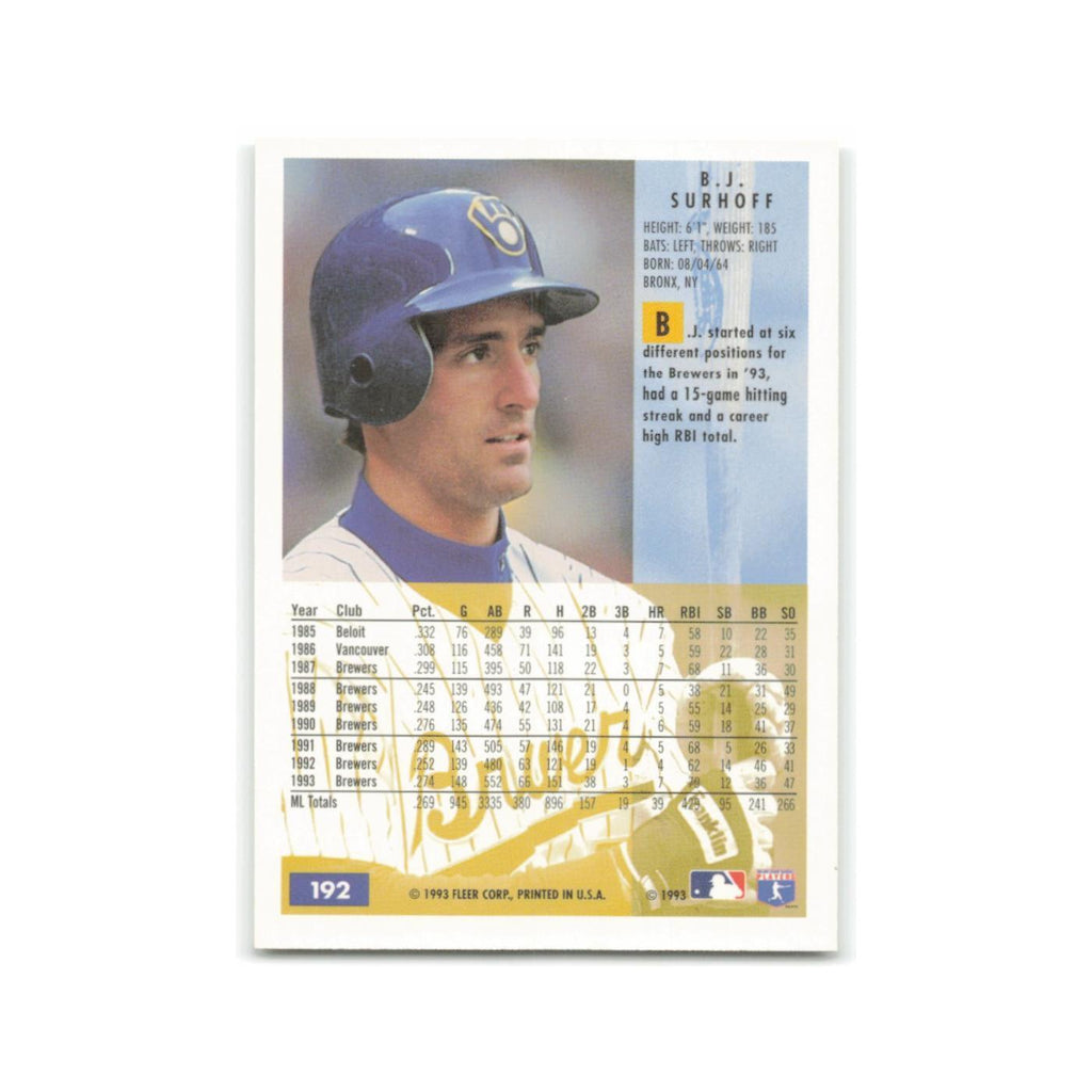 B.J. Surhoff 1994 Fleer #192 Milwaukee Brewers Baseball Card NM