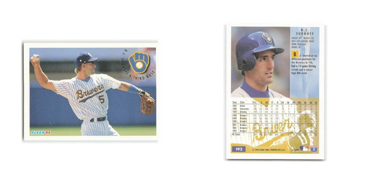 B.J. Surhoff 1994 Fleer #192 Milwaukee Brewers Baseball Card NM