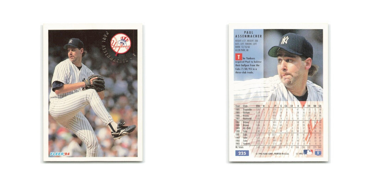 Paul Assenmacher 1994 Fleer #225 New York Yankees Baseball Card NM