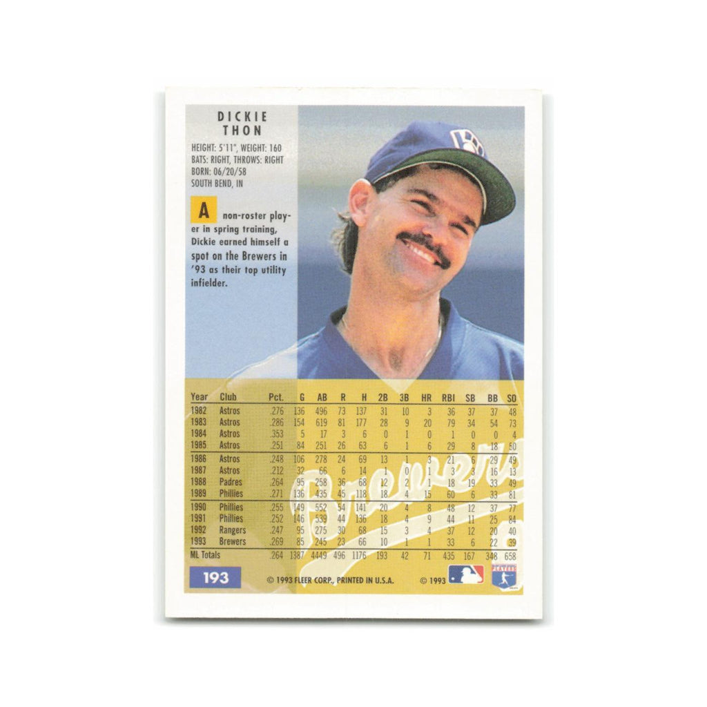 Dickie Thon 1994 Fleer #193 Milwaukee Brewers Baseball Card NM