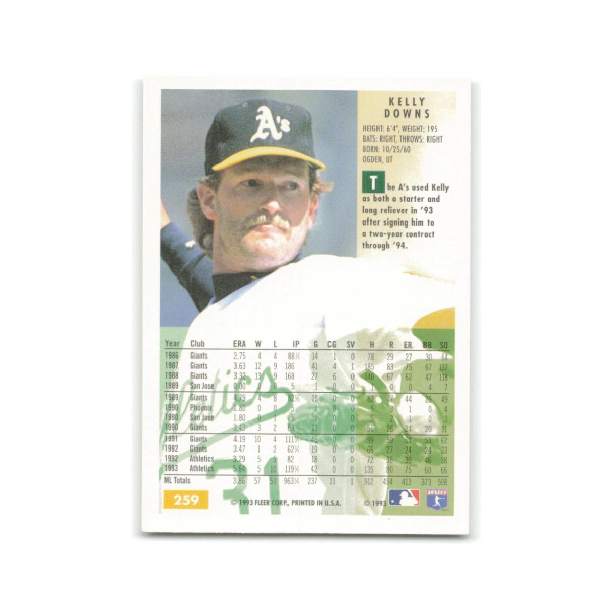 Kelly Downs 1994 Fleer #259 Oakland Athletics Baseball Card NM