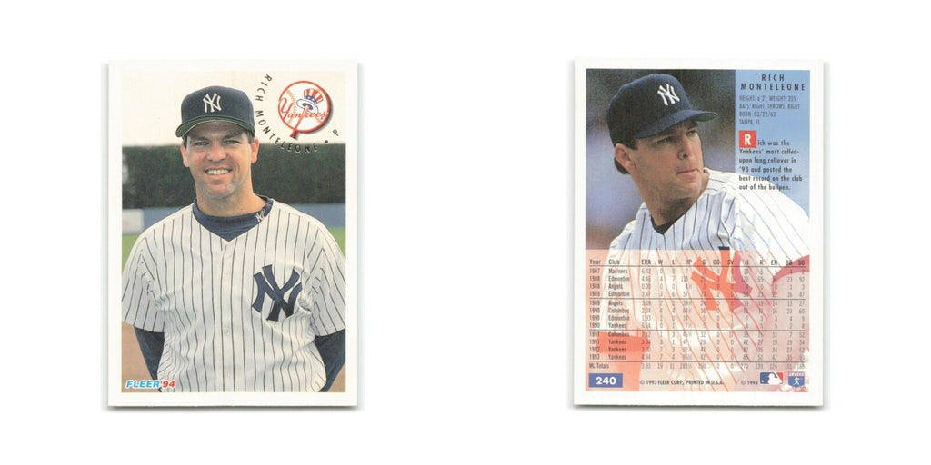 Rich Monteleone 1994 Fleer #240 New York Yankees Baseball Card NM