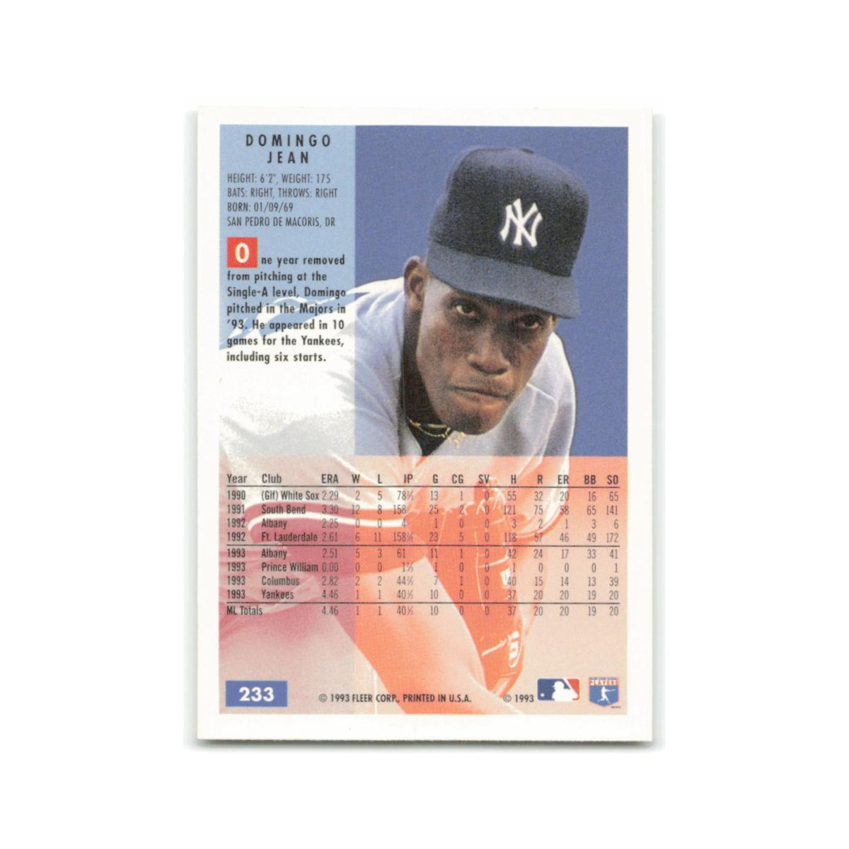 Domingo Jean 1994 Fleer #233 New York Yankees Baseball Card NM