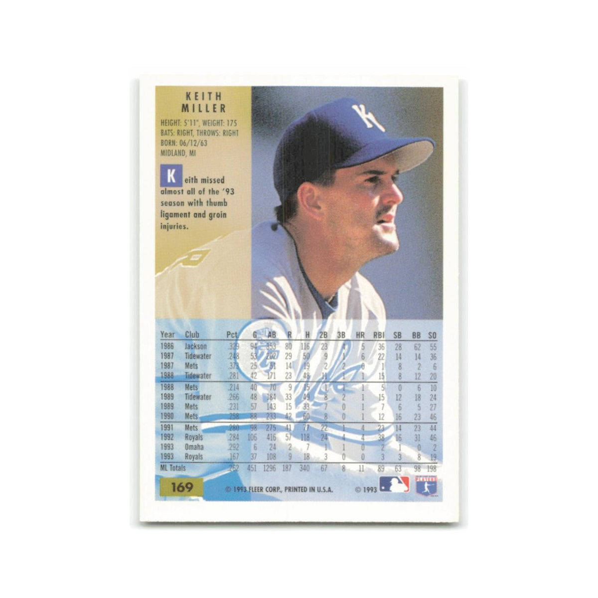 Keith Miller 1994 Fleer #169 Kansas City Royals Baseball Card NM