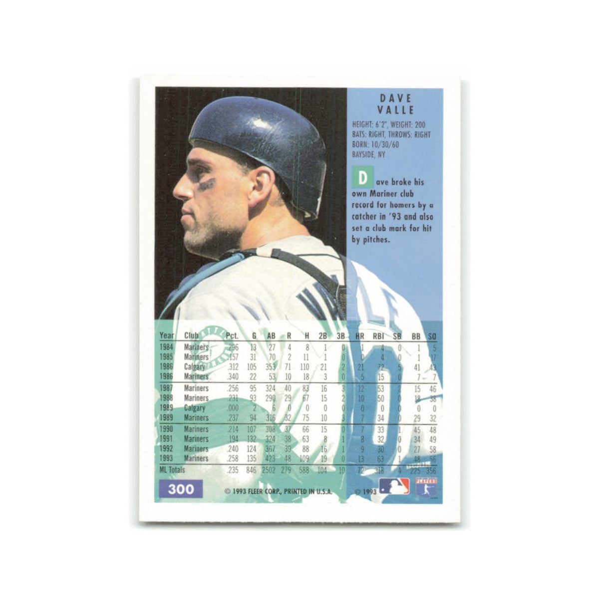 Dave Valle 1994 Fleer #300 Seattle Mariners Baseball Card NM